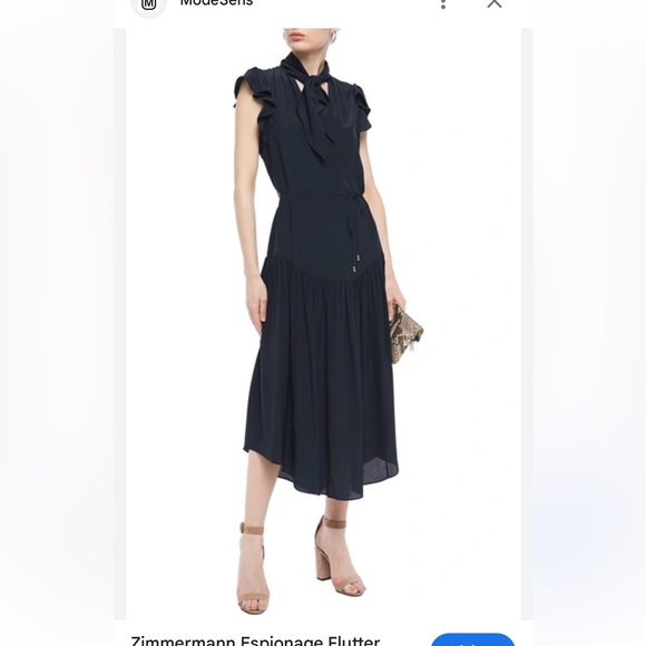 Zimmermann Navy Blue tie neck Midi Dress - Picture 1 of 10